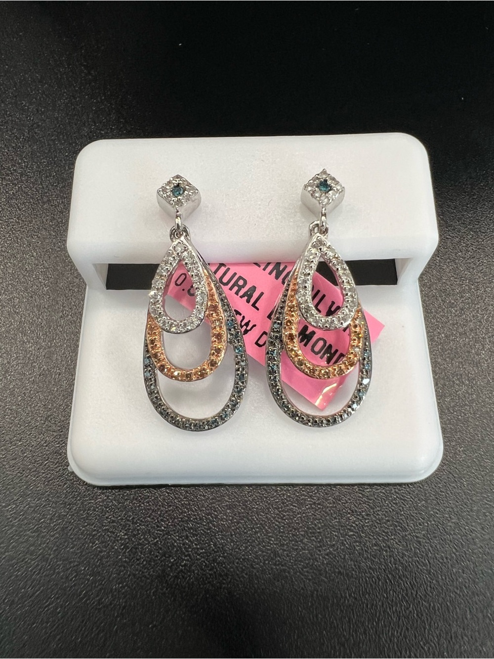 Diamond Sterling Silver 925 Dangle/Drop Earrings 0.50ctw Pavé Teardrop, .50ctw